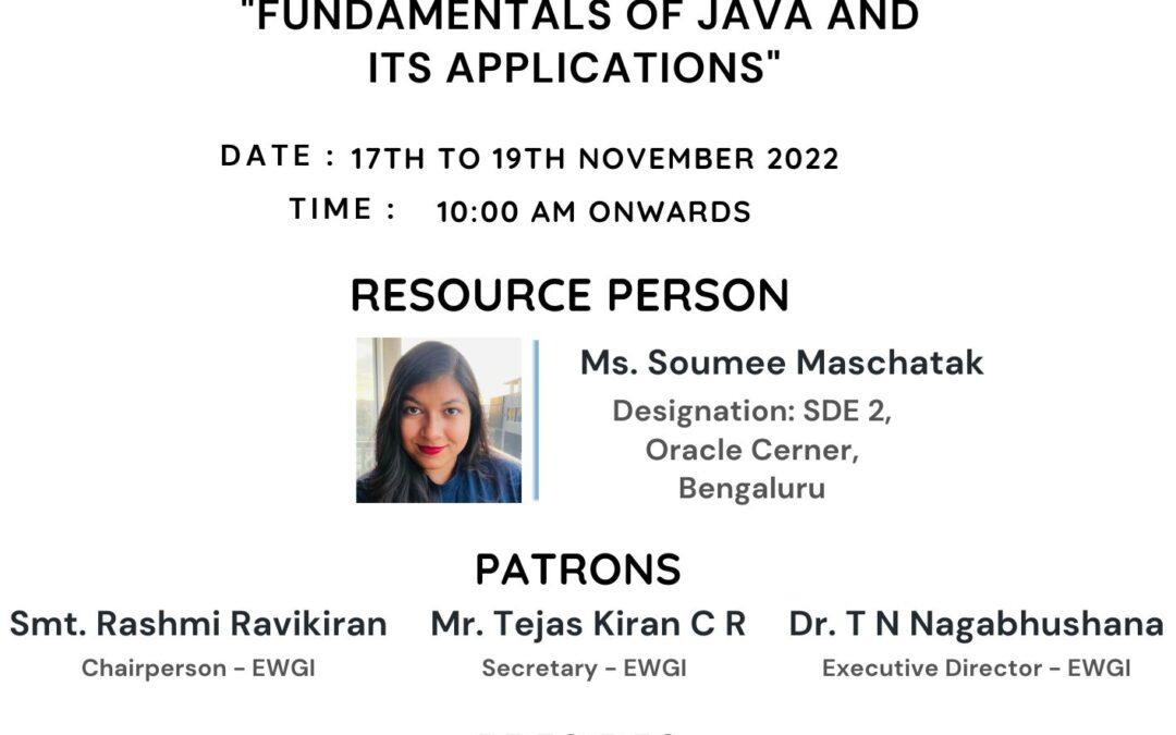 3-DAYS HANDS ON SESSION ON FUNDAMENALS OF JAVA & ITS APPLICATIONS